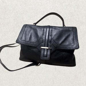 Vintage Danier Genuine Black Leather Satchel Bag, 14"x10"x7"